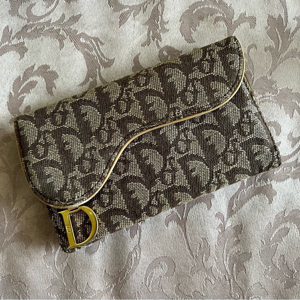 Authentic Vintage Dior Brown Monogram Trotter Saddle Flap Medium Wallet